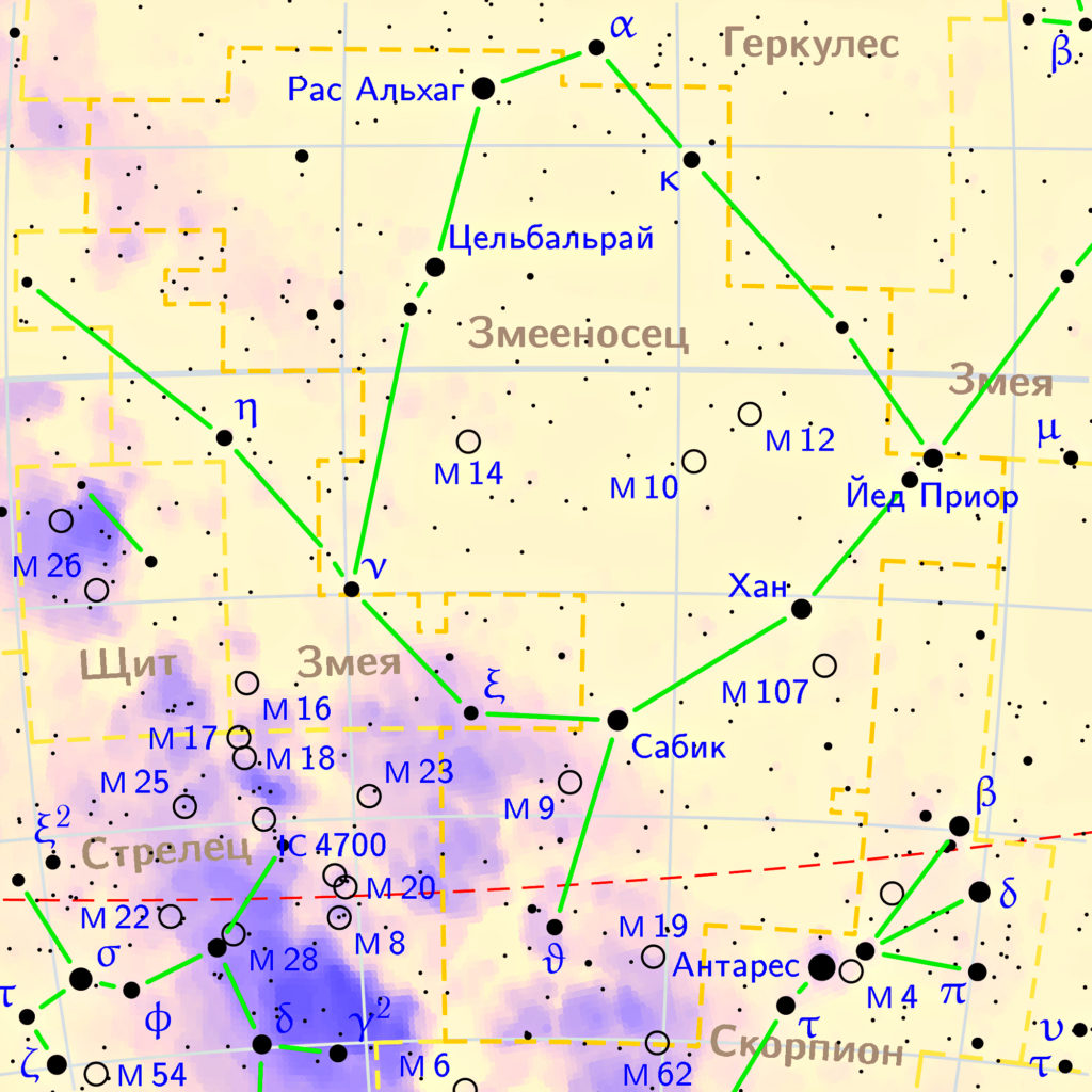 Схема созвездия змееносец
